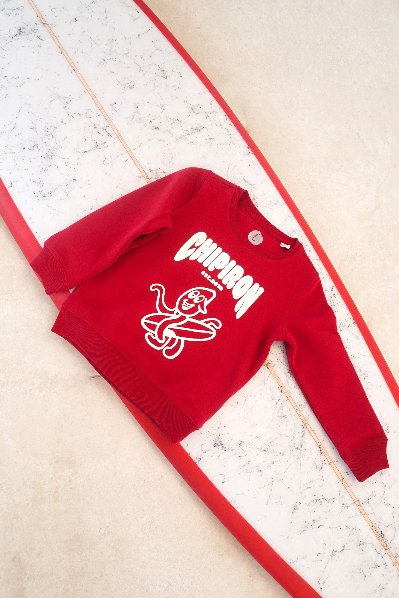 sweat-crewneck-enfant-rouge-poulpe-chipiron-surfboards-hossegor-ss23